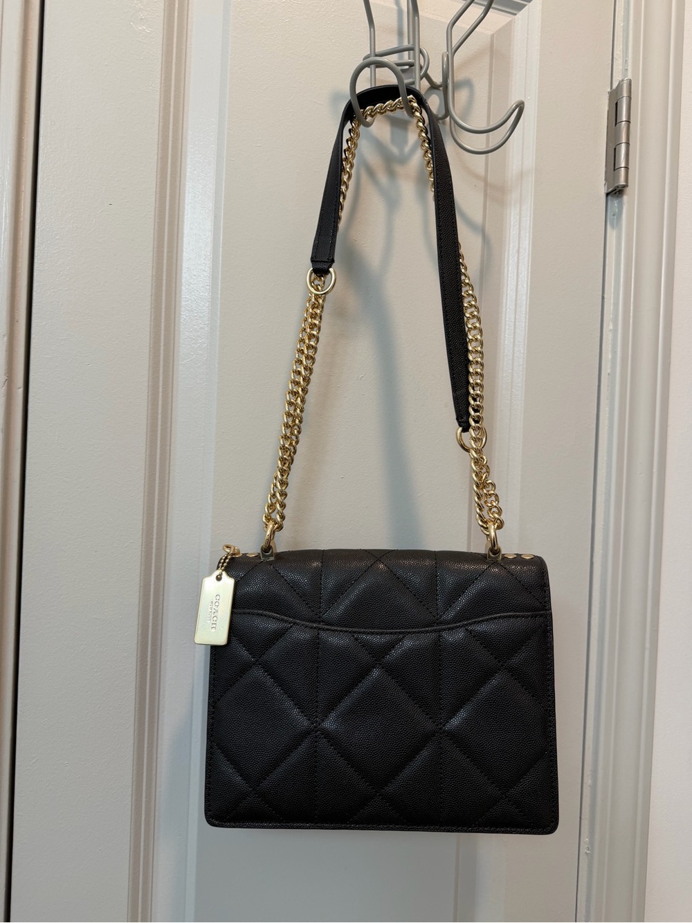 Coach Black Quilted Leather Shoulder Bag with Gold Chain - Picture 2 of 4
